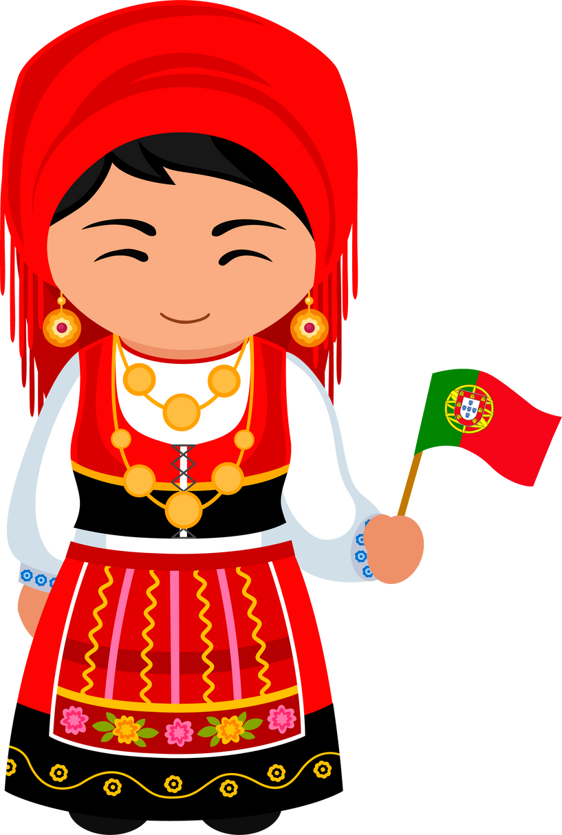 Woman in Portugal ethnic dress with national flag.