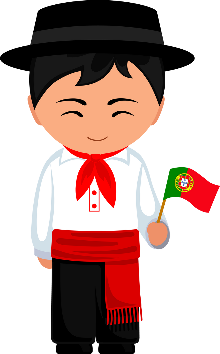 Man in portuguese national costume with flag.